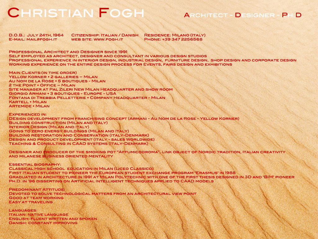 Ombra architetto Christian Fogh su sabbia